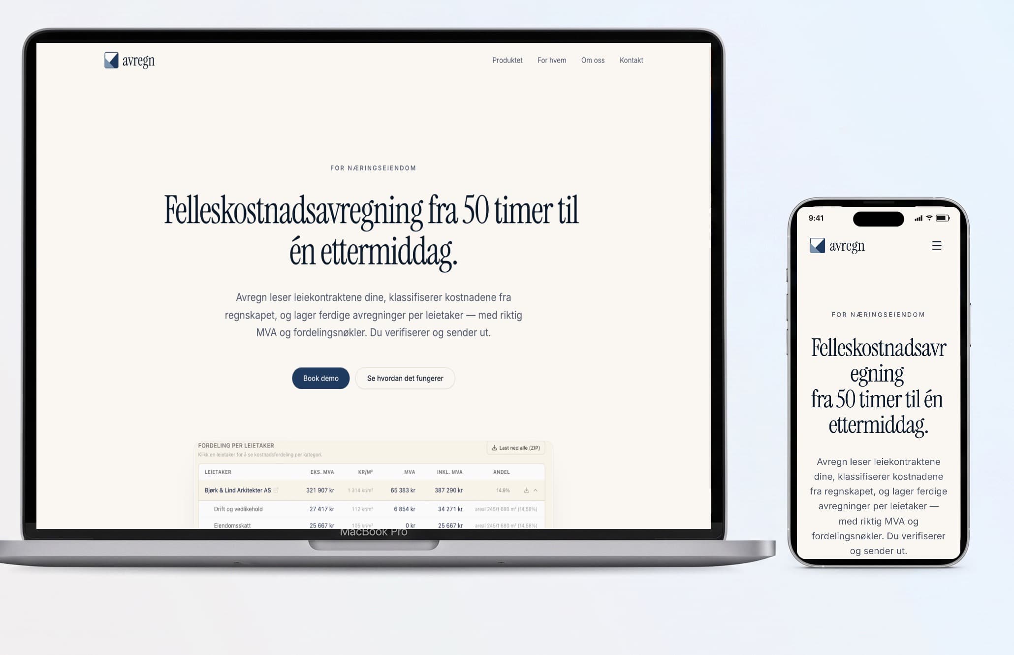 avregn.no vist på MacBook og iPhone